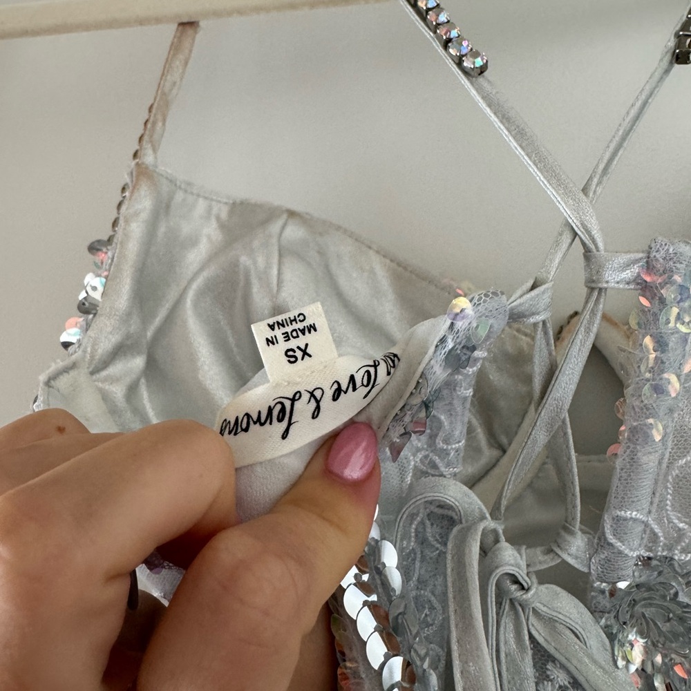 For Love and Lemons OPAL MINI DRESS SILVER sold out everywhere! Size XS - Picture 3 of 5